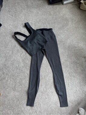 ALO Yoga Black Ribbed Tank and Leggings Set